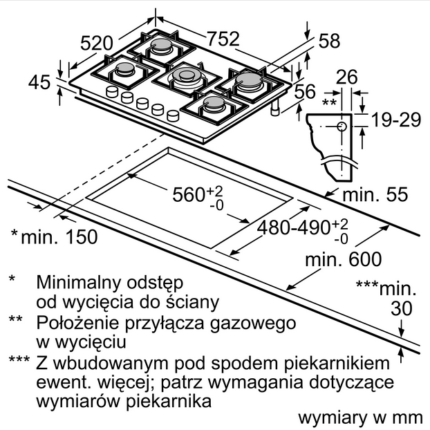 Płyta gazowa 75cm PPQ7A6B90 Bosch - obrazek 2